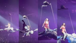 Katy Perry casi se cae de una mariposa gigante