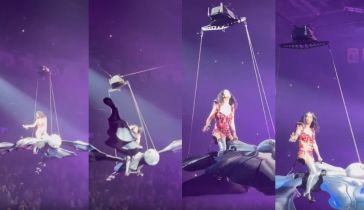 Katy Perry casi se cae de una mariposa gigante