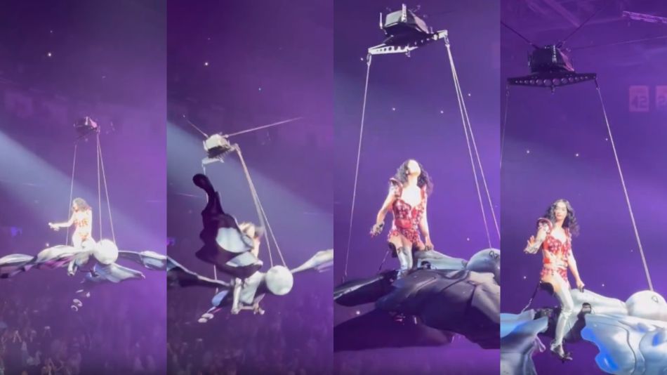 Katy Perry casi se cae de una mariposa gigante