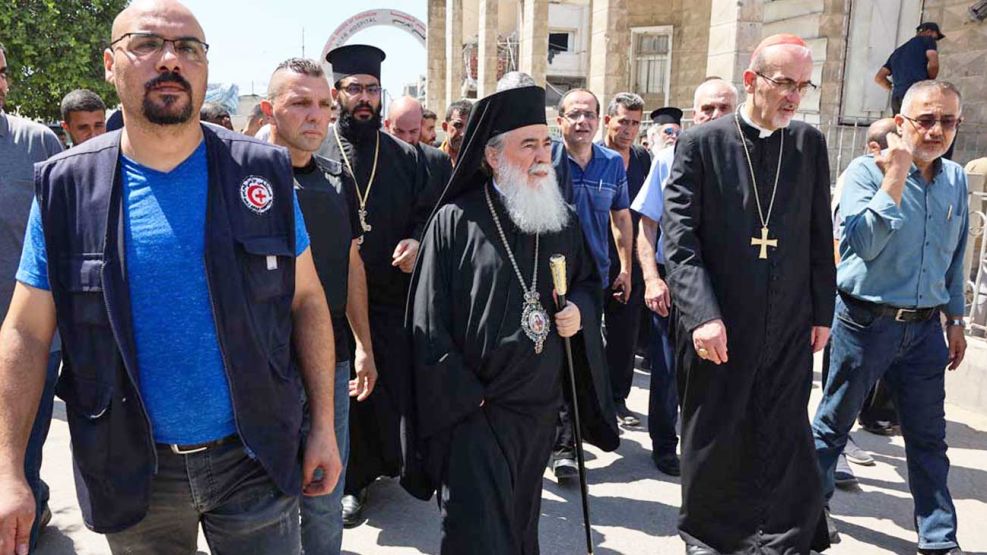 19_07_2025_patriarla_ortodoxo_teofilo_pierbattista_pizzaballa_gaza_afp_g