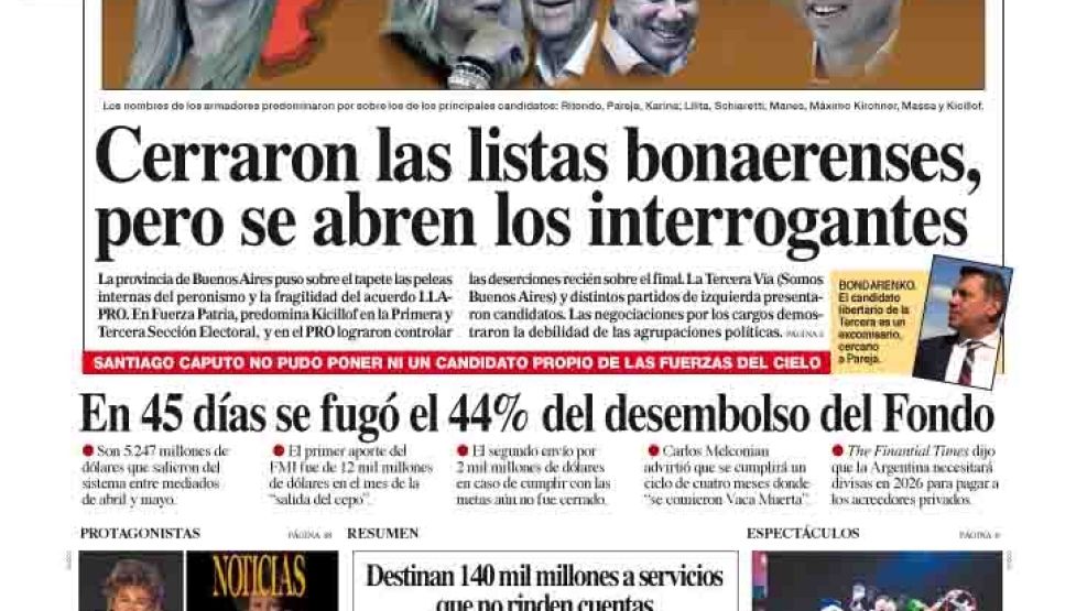 La tapa del Diario PERFIL del domingo 20 de julio de 2025