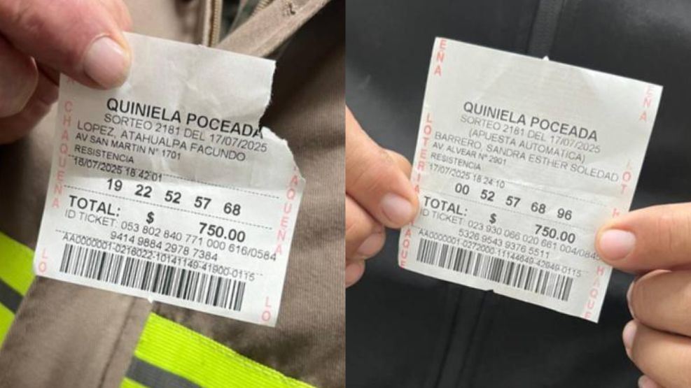 Ticket ganadores de la Poceada. 