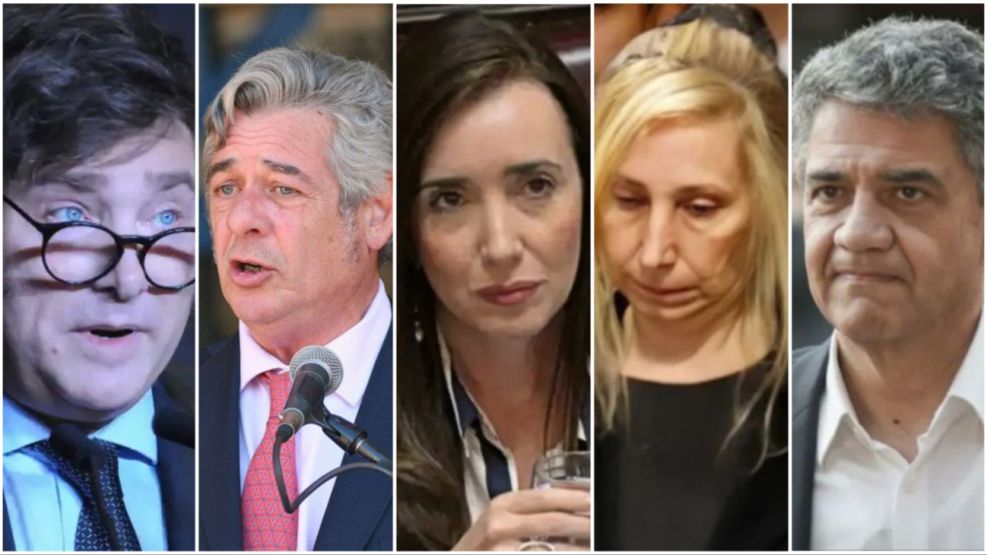 Javier Milei, Nicolás Pino, Victoria Villarruel, Karina Milei y Jorge Macri.