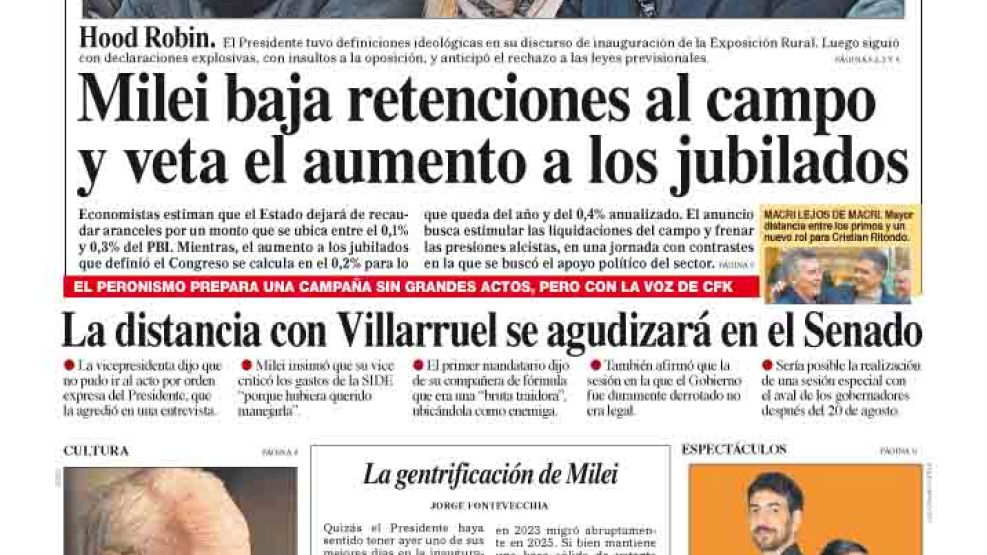 La tapa del Diario PERFIL del domingo 27 de julio de 2025