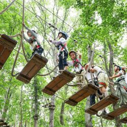 Niños participan en un juego de aventura al aire libre en un parque, en la ciudad de Lianyungang, en la provincia de Jiangsu, en el este de China. Niños participan en diversas actividades durante las vacaciones de verano en todo el país. | Foto:Xinhua/Wang Jianmin