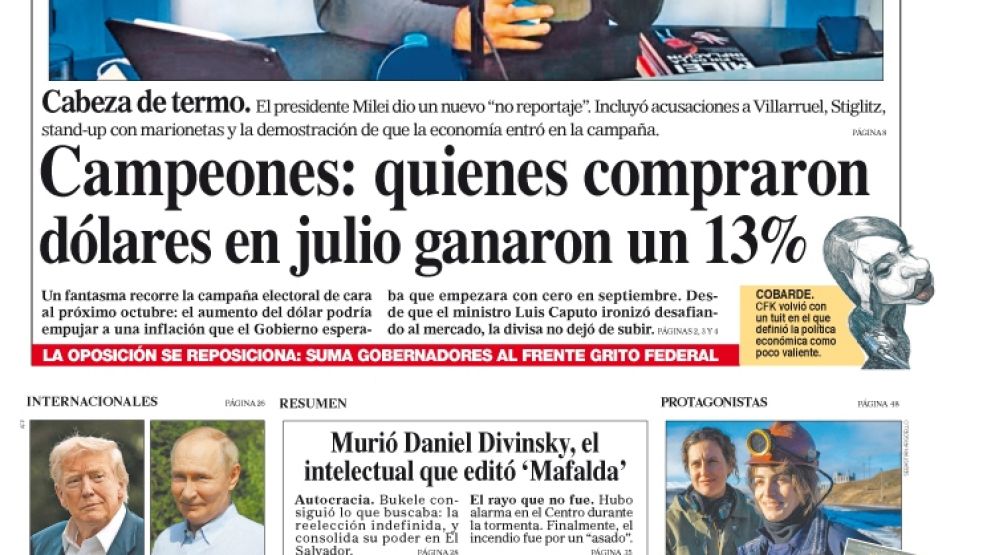La tapa del Diario PERFIL del sábado 2 de agosto de 2025