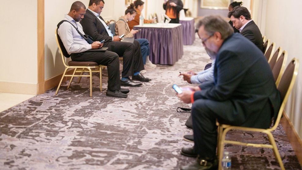 Job Seekers At A Career Fair As Jobless Claims Figures Decline To Lowest Since Early February