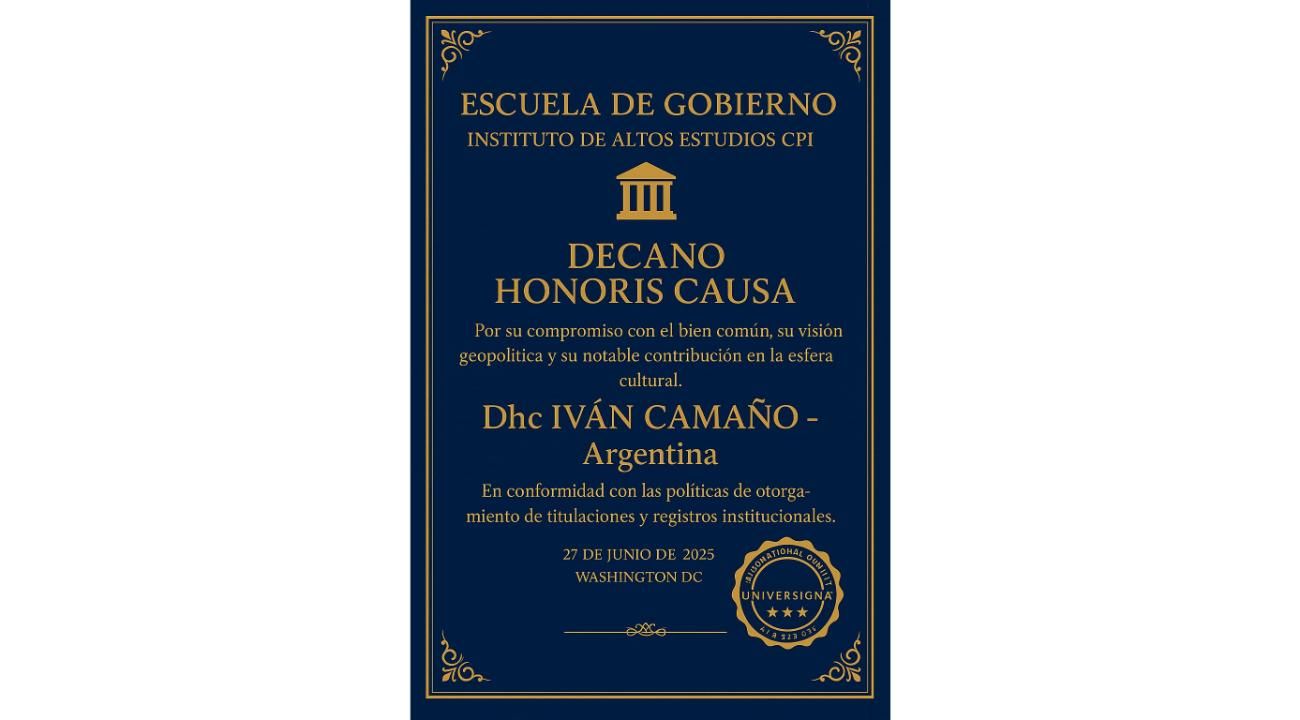 Desde Washinton DC Designan a Iván Camaño Decano Honoris Causa la prestigiosa Constant Professional Institute