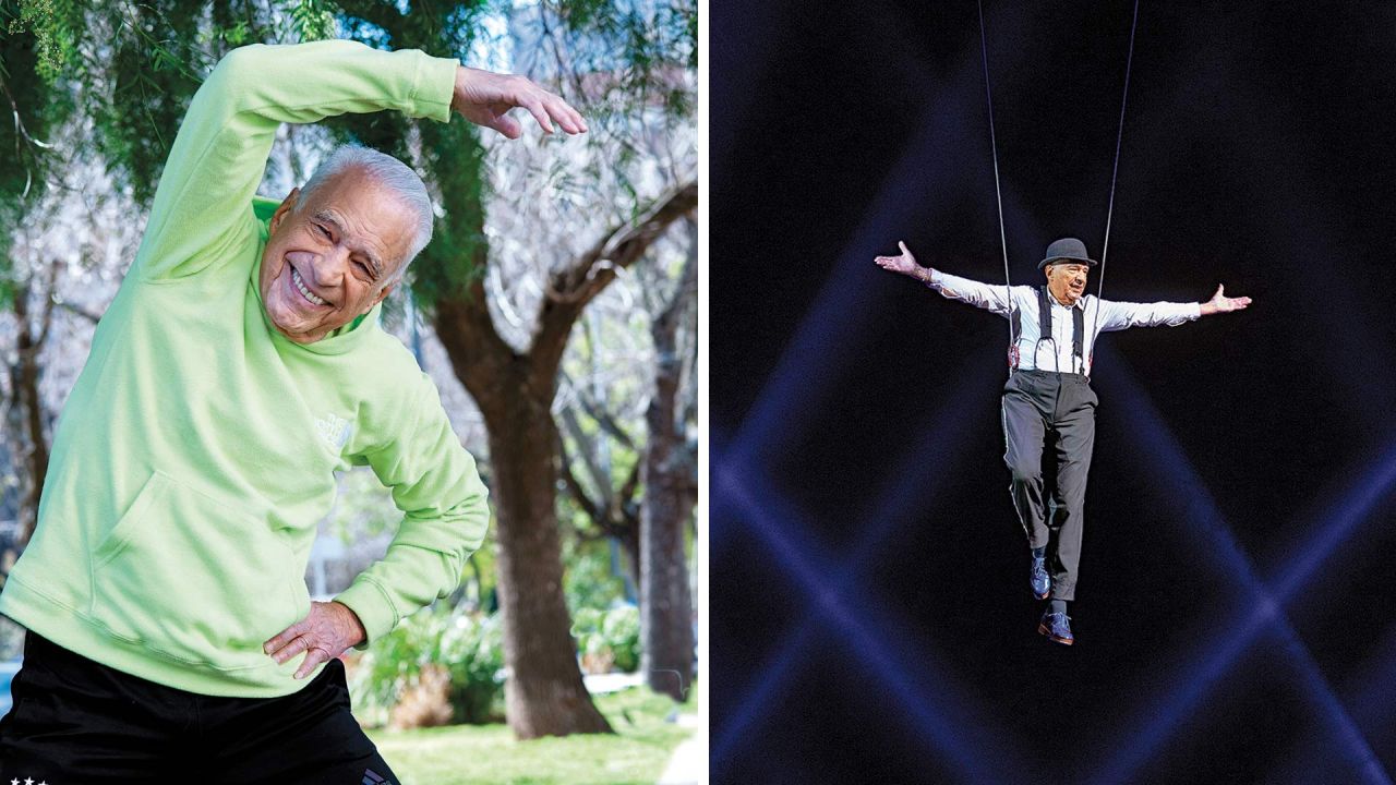 Alberto Cormillot a sus 86 años, muestra su vitalidad entrenando todos los días y haciendo acrobacias en el circo Servian. | Foto:Cedoc
