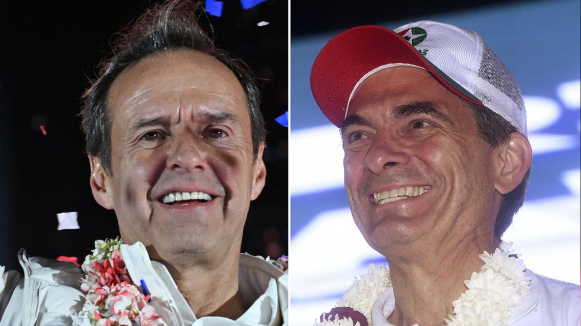 Former Bolivian president and presidential candidate for the Alianza Libre coalition, Jorge 'Tuto' Quiroga Ramírez (left) and Bolivian presidential candidate for the Christian Democratic Party (PDC), Rodrigo Paz.