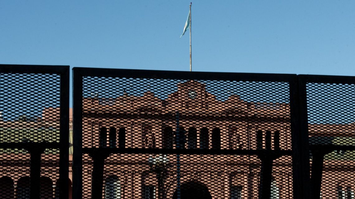 Fencing in front of the Casa Rosada presidential palace in Buenos Aires, Argentina.