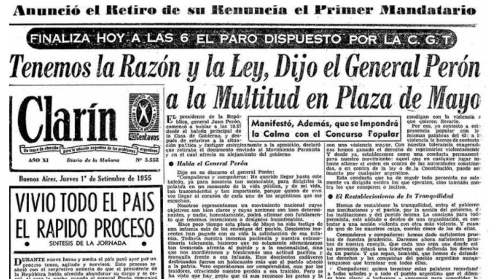 Tapa de Clarín 1/9/1955