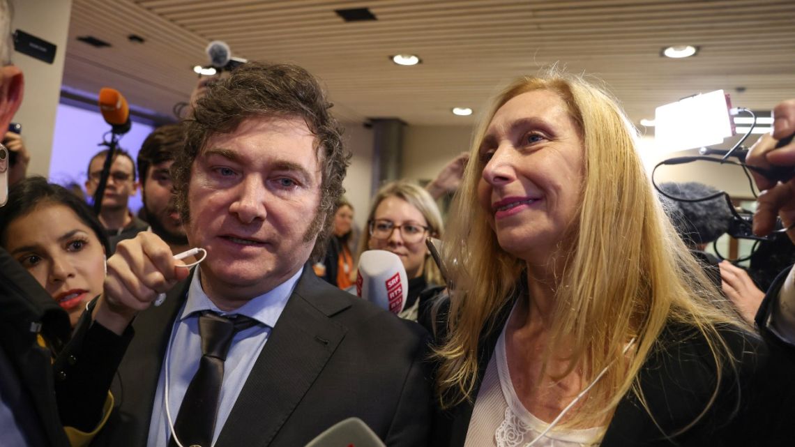 Javier Milei and his sister Karina in Davos, Switzerland, on January 17, 2024.