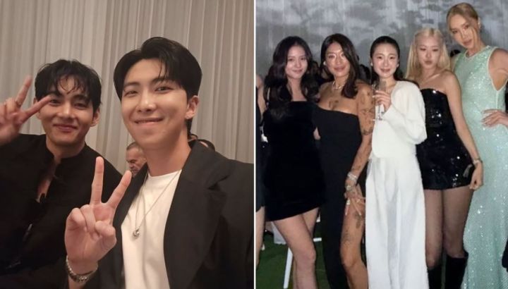 Rosé, Jisoo y Lisa de BLACKPINK y RM y V de BTS juntos en la noche de Corea del Sur