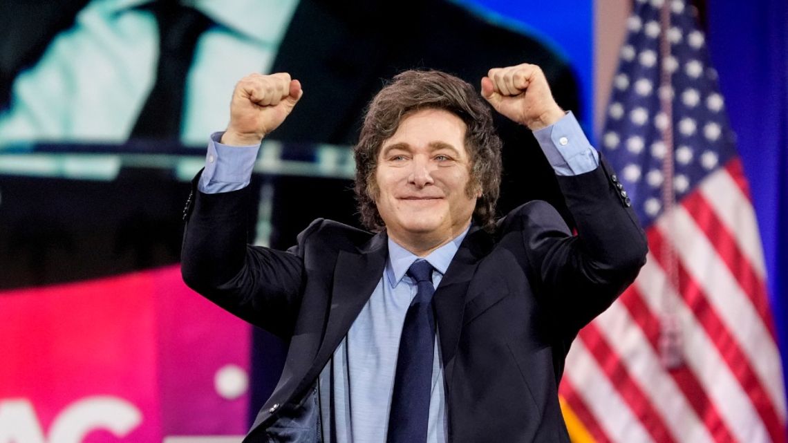 Javier Milei speaks at the Conservative Political Action Conference in National Harbor, Maryland, United States.