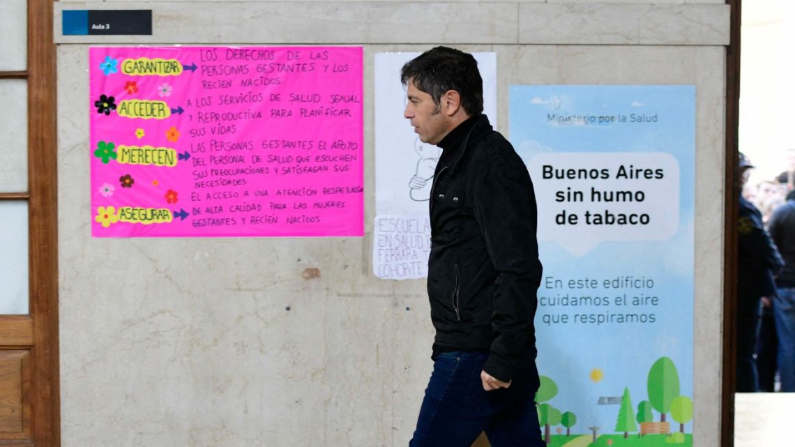 Buenos Aires Province Governor Axel Kicillof heads to a polling station.