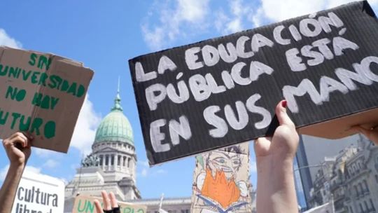 Protesters demonstrate in support of public universities.