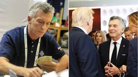 Macri jugando al bridge y con Donald Trump.