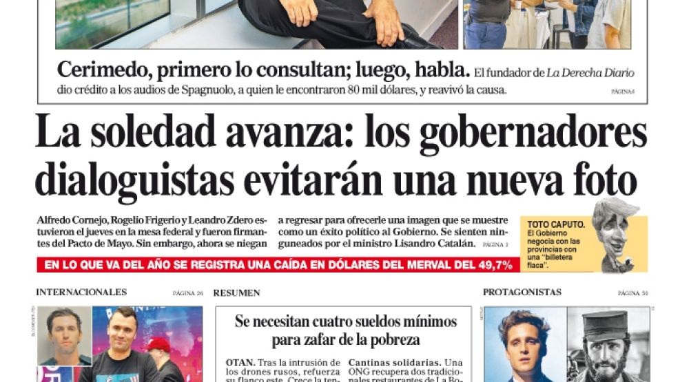 La tapa del Diario PERFIL del sábado 13 de septiembre de 2025
