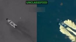 La lancha de presuntos narcoterroristas, hundida por un ataque estadounidense.