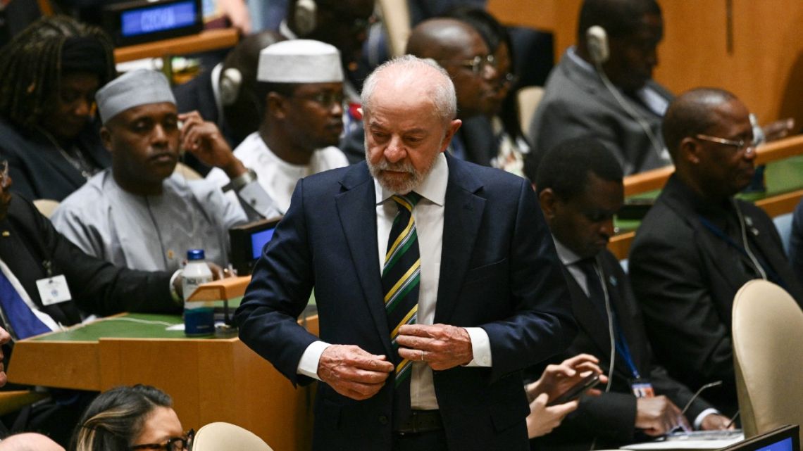 Brazil's President Luiz Inácio Lula da Silva listens during the United Nations General Assembly at the UN headquarters in New York City on September 23, 2025. 