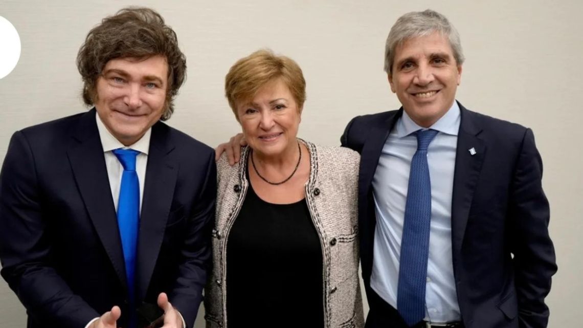 Javier Milei, Kristalina Georgieva and Luis Caputo. 