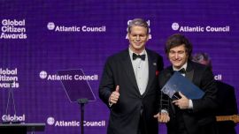 US Treasury Secretary Scott Bessent and Argentina's President Javier Milei in New York, September 24, 2025.