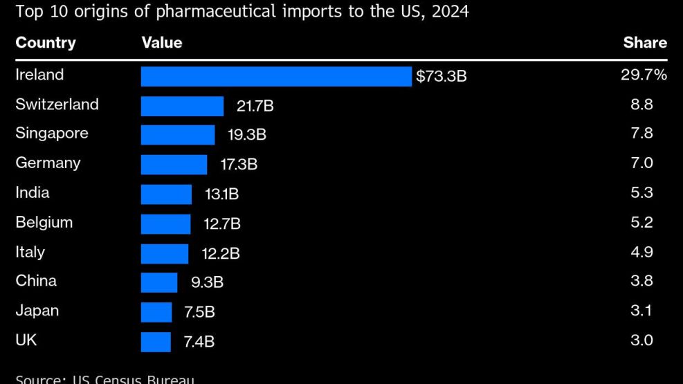 Switzerland, Singapore to Be Impacted by New Tariffs on Drugs | Top 10 origins of pharmaceutical imports to the US, 2024