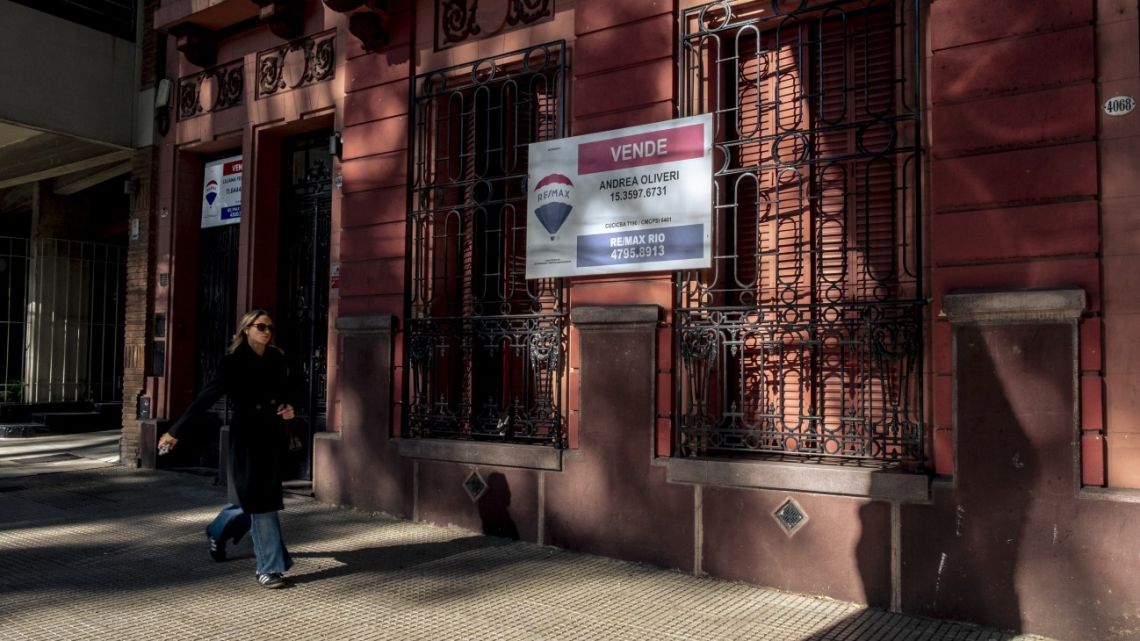 A ‘For Sale’ sign outside a home in Buenos Aires in July.