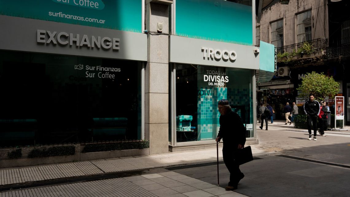 A currency exchange house in the financial district of Buenos Aires. 