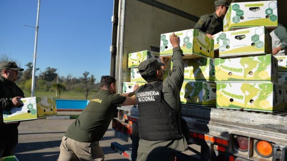 Gendarmería detuvo un camión bananero «narco» que trasladaba 444 kilos de cocaína al Mercado Central