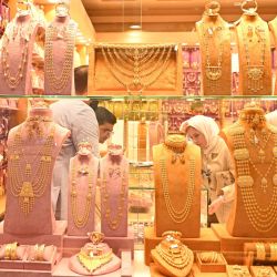 Personas visitan la Feria Internacional de Joyería del Golfo (GIJF, por sus siglas en inglés), en la Gobernación de Hawalli, Kuwait. | Foto:Xinhua/Asad