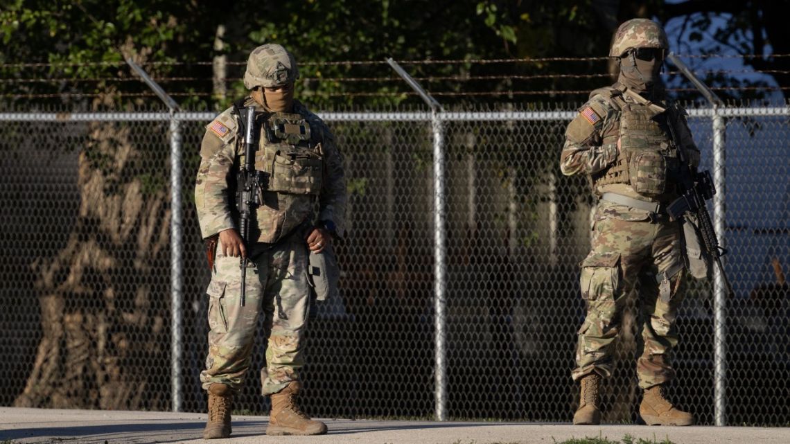 Members of the Texas National Guard at the Elwood Army Reserve Training Center in Elwood, Illinois.