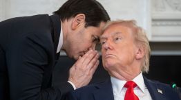 Marco Rubio speaks with  President Donald Trump during a roundtable event at the White House on Oct. 8.