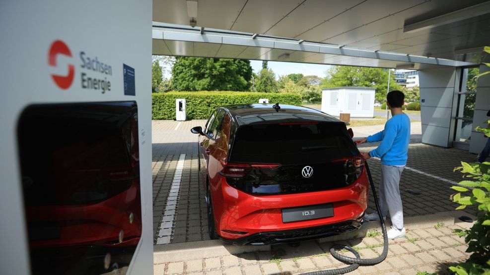 Electric vehicle charging in Dresden, Germany. 