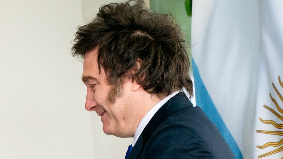 Javier Milei arrives for a meeting with Donald Trump, not pictured, outside the West Wing of the White House on October 14, 2025.