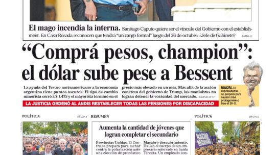 La tapa del Diario PERFIL del sábado 18 de octubre de 2025
