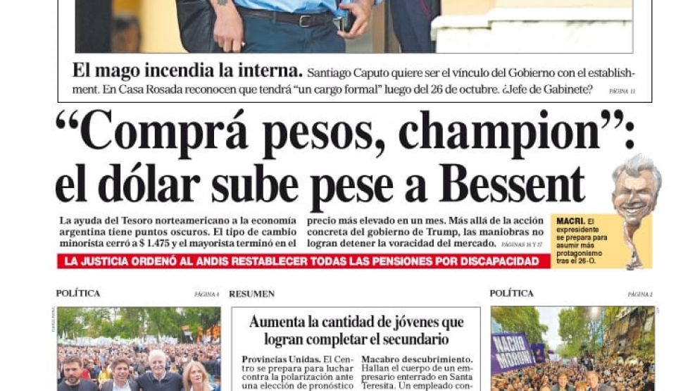Tapa de Diario Perfil del sábado 18 de octubre de 2025