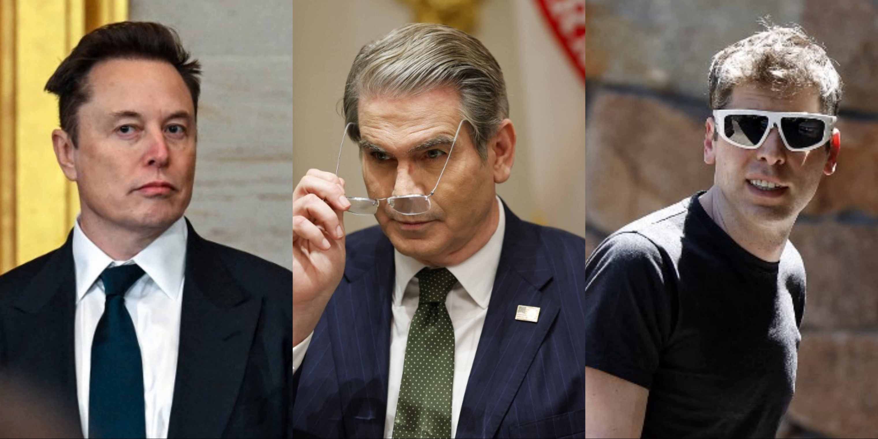 (De izq. a der.) Elon Musk, Scott Bessent, y Sam Altman.