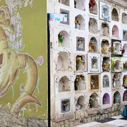 Una mujer indígena visita un nicho funerario en el Cementerio General de La Paz, Bolivia. | Foto:MARTIN BERNETTI / AFP