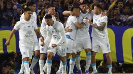 Belgrano de Córdoba celebrando su triunfo en La Bombonera