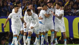 Belgrano de Córdoba celebrando su triunfo en La Bombonera