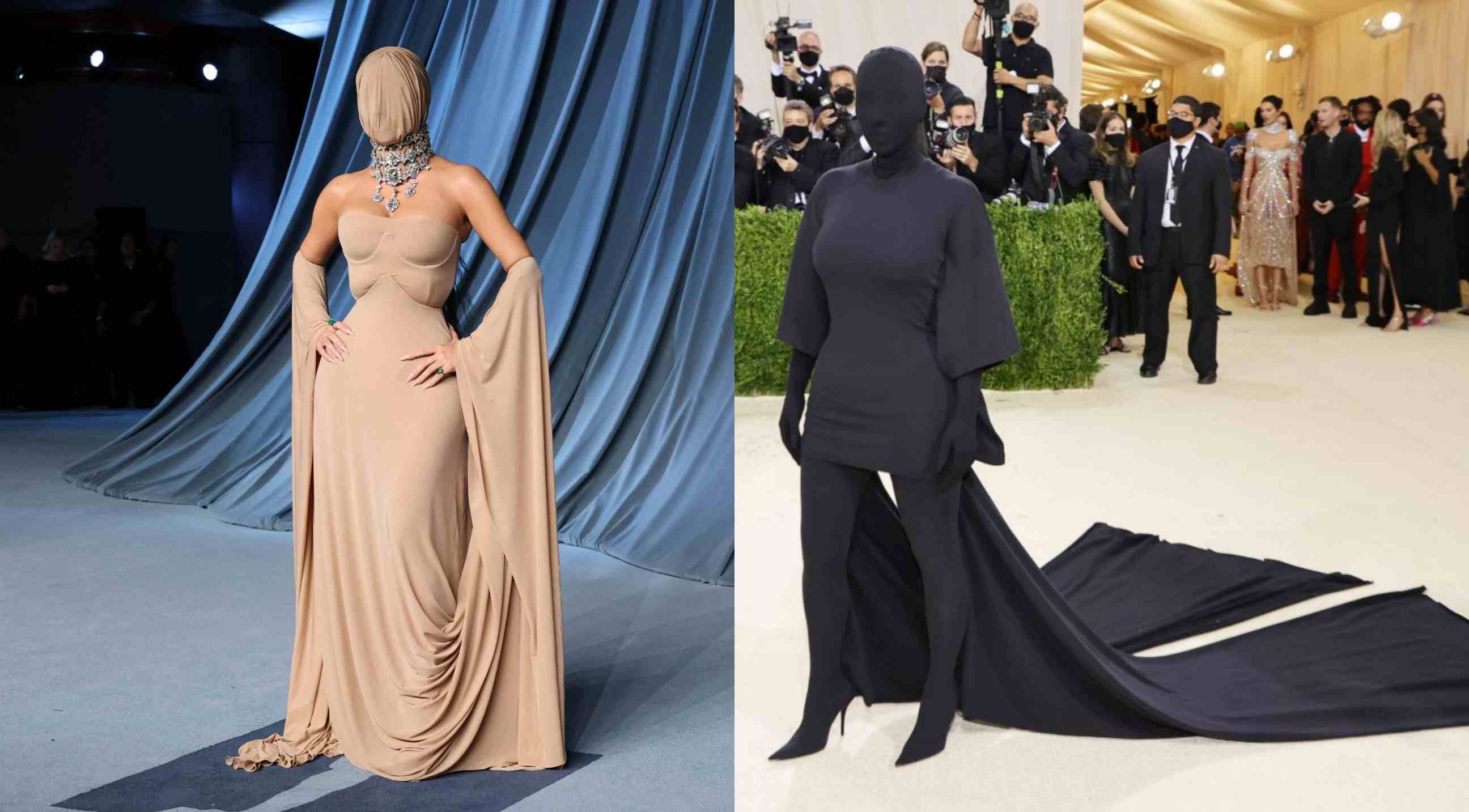 Kim Kardashian vestida por Maison Margiela (izq.), y por Balenciaga (der.).