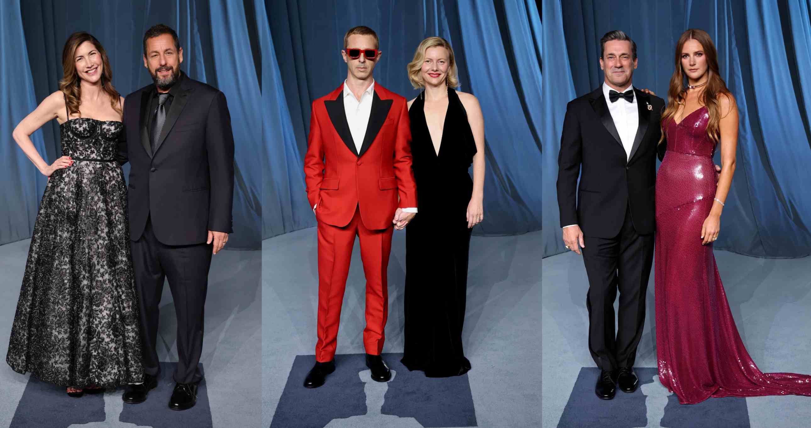 (De izq. a der.) Jackie y Adam Sandler; Jeremy Strong y Emma Wall;Jon Hamm y Anna Osceola.