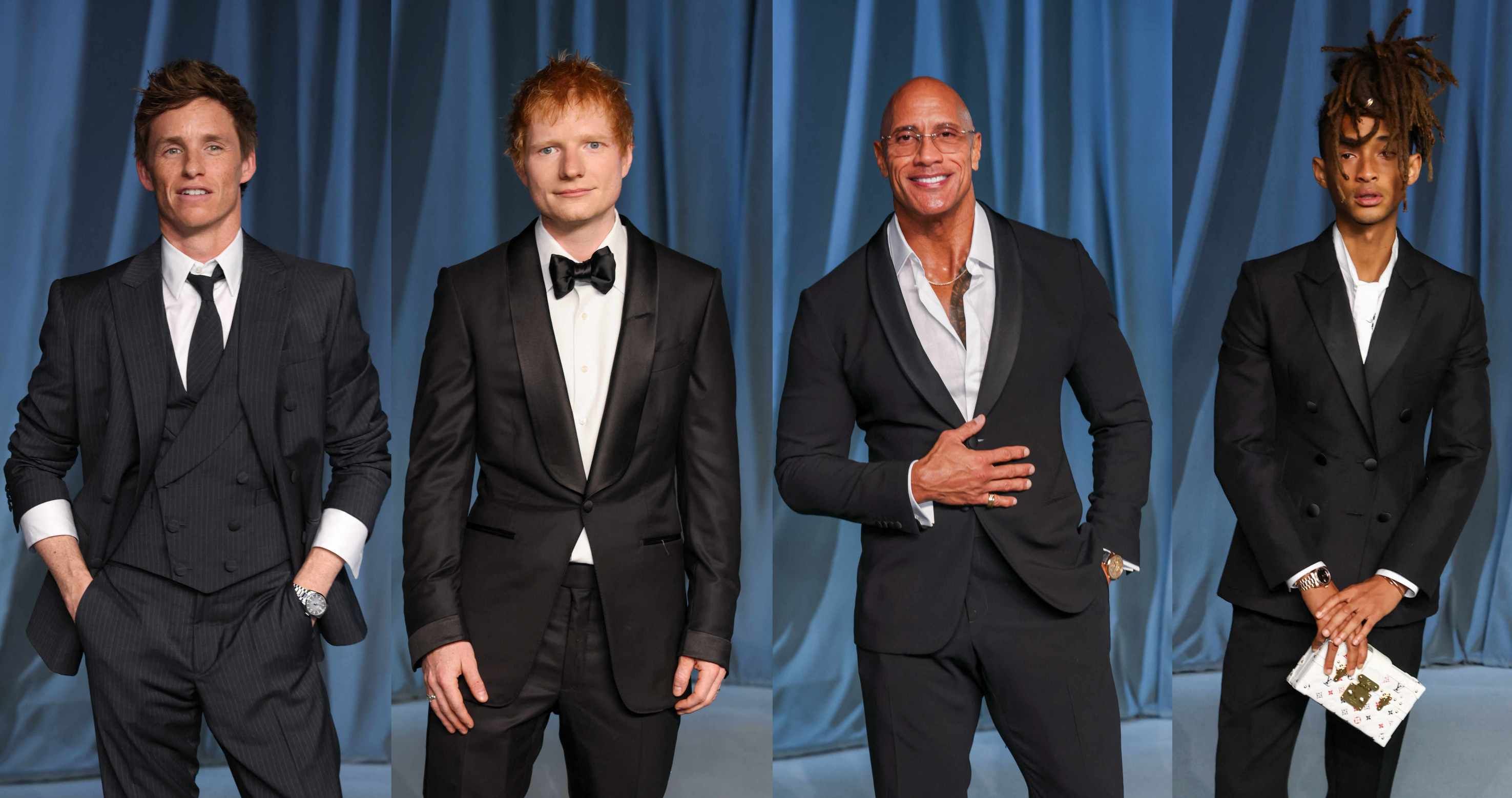 (De izq. a der.) Eddie Redmayne, Ed Sheeran, Dwayne Johnson, y Jaden Smith.