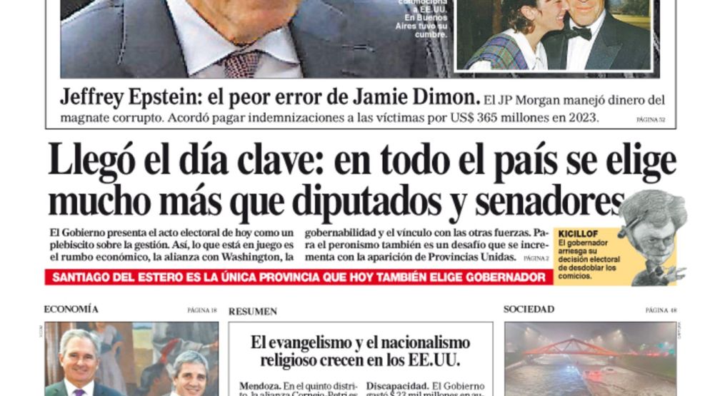 La tapa del Diario PERFIL del domingo 26 de octubre de 2025