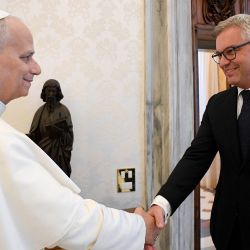 Papa León XIV durante una reunión con Magnus Brunner, Comisario de la UE para Asuntos Internos y Migración, en el Vaticano. Foto de AFP | Foto:AFP