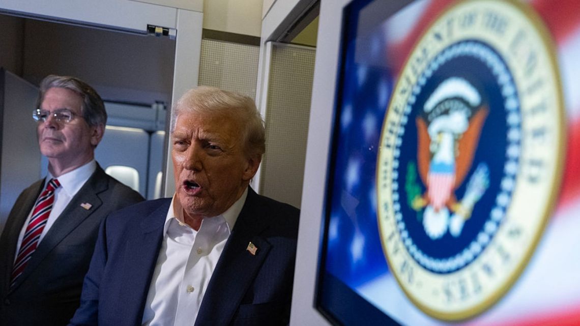 US Treasury Secretary Scott Bessent and US President Donald Trump on US Air Force One.