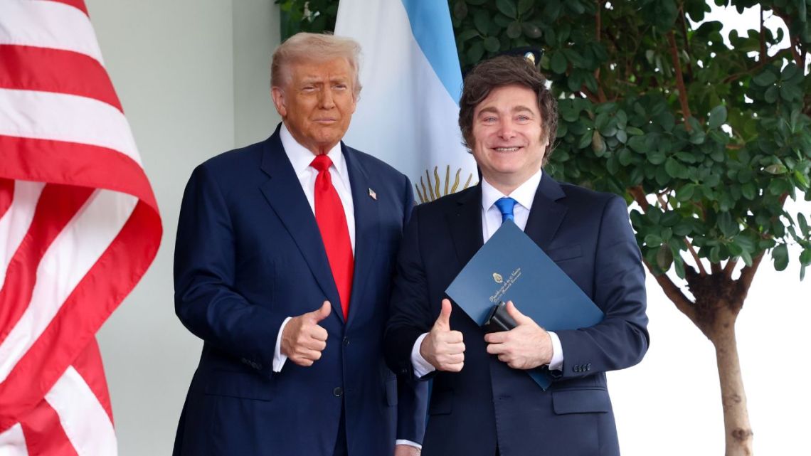US President Donald Trump, left, and Javier Milei, Argentina’s president, at the White House in Washington on Oct. 14.