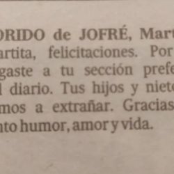 Obituario de Marta Lorido de Jofré | Foto:CEDOC